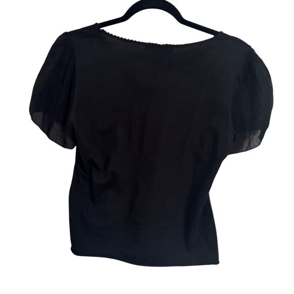 JOHNNY WAS Vintage Cotton Black Shirt Embroidery Panel down front in Sz S - Picture 3 of 8